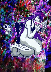 1girls abstract_background barefoot black_bra breasts closed_eyes comission floating flower_in_hair jvne_(sewerslvt) leanderart64 musician pixel_art purple_hair reading_magazine sewerslvt shitting sitting_on_toilet solo toilet toilet_paper white_body