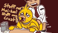 2014 animatronic animatronic_female bent_over blush chica_(fnaf) collared_shirt crisis-omega five_nights_at_freddy's flour from_behind indoors kitchen mike_schmidt red_tie security_guard sex sex_from_behind straight striped_tie tie vaginal_penetration