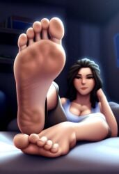 ai_generated big_feet dirty_feet eye_contact feet femdom foot_fetish foot_focus looking_at_viewer pov_feet smirk soles su_whore_(artist) wrinkled_soles