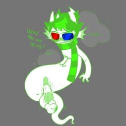 1boy 3d_glasses alien alien_humanoid anal_penetration anus blush color colored dialogue eridan_ampora erisolsprite fusion fusion_character ghost ghost_boy glasses green_hair headgear headwear homestuck homestuck_sprite homestuck_sprites homestuck_troll horn horns humanoid korochubby male male_focus male_only scarf shades sollux_captor solo solo_male sunglasses tailjob troll weird