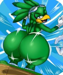 1boy alternate_version_at_source alternate_version_available ass_focus beak big_ass big_ass_(male) big_butt blue_eyes butt_focus femboy green_body huge_ass huge_butt jet_the_hawk male male_only solo solo_male sonic_(series) sonic_the_hedgehog_(series) ultimateshadow wide_hips