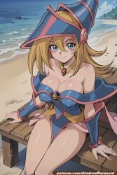 1girls 2d ai_generated aindroidparanoid beach big_breasts blonde_hair blush breasts breasts breasts card dark_magician_girl duel_monster female female_only green_eyes huge_breasts large_breasts light-skinned_female light_skin long_hair magical_girl nipples pale-skinned_female pale_skin sand smile solo stable_diffusion yu-gi-oh! yu-gi-oh!_5d's yu-gi-oh!_duel_monsters yu-gi-oh!_gx