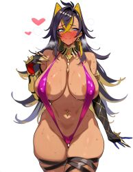 1girls ai_generated areolae big_breasts big_thighs bikini blue_eyes blush breasts busty dark-skinned_female dark_skin dehya_(genshin_impact) female genshin_impact huge_breasts huge_thighs large_breasts large_thighs navel navel_piercing pahupahu_jk sling_bikini sweat swimsuit thick_thighs thighs voluptuous white_background