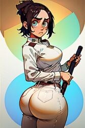 ai_generated ass ass_cheeks ass_focus ass_view attack_on_titan back_view bare_shoulders big_ass brown_hair bubble_ass bubble_butt fat_ass female female_focus female_only fit_female gabi_braun soldier_uniform white_pants