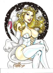 1girls alcohol blonde_hair blue_eyes cameron_blakey emma_frost female female_only glass marvel marvel_comics sitting sitting_on_throne throne traditional_media_(artwork) white_queen wine wine_glass x-men