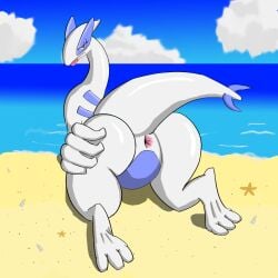 animal_genitalia ass avian beach bode_fuceta cloaca female feral generation_2_pokemon genitals hi_res legendary_pokemon lugia nintendo pokemon pokemon_(species) sea solo water