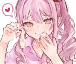 1girls 1other akiyama_mizuki blush bukkake clothed clothing condom condom_balloon cum cum_drip cum_in_mouth cum_on_face cumshot female female_focus female_only high_resolution highres looking_at_viewer nightcord_at_25:00 pink_eyes pink_hair pov project_sekai solo solo_female solo_focus