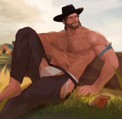 1boy abs bara biceps bulge cowboy cowboy_hat jockstrap lixiao6342 male male_nipples male_only manly mature_male muscular_male nipples pecs underwear