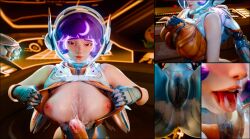 1boy 1girls 3d blender_(software) breasts cum cum_on_breasts ejaculation ejaculation_between_breasts glowing heart-shaped_pupils horny horny_female juno_(overwatch) null_renders overwatch overwatch_2 paizuri penis purple_hair titjob wet_pussy