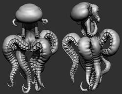 3d anthro ass breasts cephalopod cum cum_in_pussy cum_inside female monochrome monster monster_girl nude octopus presenting presenting_hindquarters pussy raiondou scylla slocik small_breasts solo tentacle