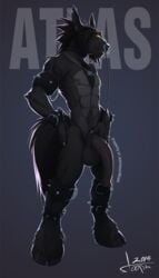 abs anthro athletic atlas_(jelomaus) balls big_balls claws cuffs drafthorse equine facial_piercing furry hooves horse male male_only muscles necklace nipples nose_piercing nose_ring penis piercing solo stoopix whiskers yellow_eyes