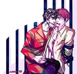 blood bondage gay hands_behind_head hannibal hannibal_lecter hannigram homosexual jail male male/male male_only multiple_males rope rope_bondage will_graham yaoi