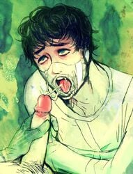 2boys asylum black_hair blue_eyes cannibal cum cum_in_mouth cum_on_face cyan_eyes ejaculation facial gay gay_domination green_background handjob hannibal_lecter hannibal_nbc hannigram human human_only jerking male male_only maledom malesub mask masked masked_male masturbation mouth_gag mouth_open multiple_boys multiple_males open_mouth_gag penis pubic_hair ring_gag rolling_eyes straitjacket tongue will_graham yaoi