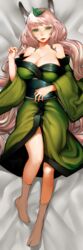 animal_ears breasts green_eyes huge_breasts kimono leaf long_hair muramasa_the_demon_blade pink_hair socks very_long_hair yuzuruha zerosabort