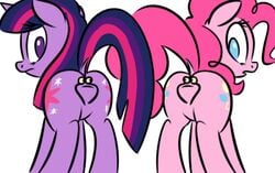 2014 animal animated ass blue_eyes cutie_mark equine female friendship_is_magic hair horse humor killryde my_little_pony pink_hair pinkie_pie_(mlp) plain_background pony purple_eyes purple_hair pussy standing straight_hair twilight_sparkle_(mlp) what white_background