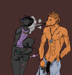 anal anthro blonde_hair canine clothing dreadlocks furry furry_only gay grunge hair male no_humans penis piercing plug punk rup shirt smoke wolf