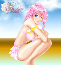 beach bikini blue_eyes color female female_only final_fantasy final_fantasy_xiii human pink_hair realian serah_farron side_view solo