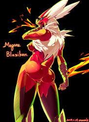 2014 anthro anthrofied ass avian beak blaziken blue_eyes breasts english_text eyewear feathers female glasses looking_at_viewer mega_blaziken mega_evolution nintendo nipples nude pokemon pokemon_(species) pokemon_rse pokemon_xy pokemorph pose pussy sasamix side_boon solo text video_games