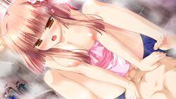 bath breasts brown_eyes brown_hair censored game_cg hhg_megami_no_shuuen kushinada_nadeshiko miyasu_risa nanase_meruchi nipples penis pussy sakurazawa_izumi sex wet windmill_(company)