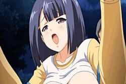 animated black_hair bouncing_breasts breasts breasts_out clothed_sex clothing female human large_breasts makino_akira male moaning nipples oni_chichi poro short_hair skirt straight