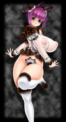 animal_ears ass breasts chichi_kurage_ss female huge_breasts huge_nipples nipples panties puffy_nipples see-through sheer simple_background slug slug_girl solo standing underwear