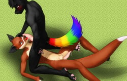 anthro canine fur furry furry_only gay inazuma_okami kangaroo male marsupial no_humans oral rainbow_tail ryotsuke wolf