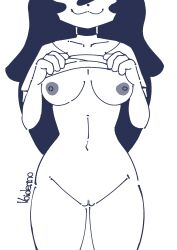 :3 aliasing anthro anthro_only belly_button big_thighs big_waist black_hair blank_background boobs_out bottomless breasts breasts_out cat_girl catgirl discolored_nipples eyeless_female female female_only front_pussy front_view holding_clothing holding_shirt jaggy_lines lifted_by_self linea_alba long_hair medium_breasts mimu_(rishmimu) monochrome navel navel_line nipples png pussy rishmimu shirt_lift shirt_up small_breasts smile smiling smiling_at_viewer smug smug_face smug_grin smug_smile solo thin thin_female top_lift vagina voider_(artist) voiderino voidovoiderino white_background white_fur