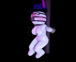 3d alternate_version blush breasts breasts_out female flustered furry hat naked nikkipickle nude piggy_(game) pole solo tied_up zebra zebra_girl zizzy_(piggy)