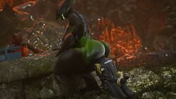 1boy 2girls 3d bile_titan bile_titan_(tozamtr) blender bug_menace_(zaytha) charger_(helldivers) clothed dominant_female enslaved face_in_ass helldiver_(helldivers) helldivers helldivers_2 hypnoxia insects mini_giantess sitting_on_face sitting_on_person size_difference submissive_male terminid