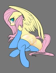 2014 ass equine female feral fluttershy_(mlp) friendship_is_magic fur grey_background hair horse long_hair my_little_pony pegasus pink_hair plain_background pony pussy saltedtea solo wings yellow_fur