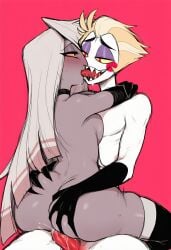 1boy 1girls ai_generated ass_focus ass_grab bed big_ass black_hands blonde_hair blush bodily_fluids cheating cheating_female cheating_girlfriend choker cum cum_in_pussy cum_inside demon dking1311 drooling fallen_angel genitals gripping gripping_ass hands_on_ass hazbin_hotel hips hips_wider_than_shoulders huge_ass hugging hugging_another kissing large_ass large_thighs long_hair long_tail lucifer_morningstar_(hazbin_hotel) lustful_gaze makeout nude nude_female nude_male open_mouth penis penis_in_pussy red_eyes sex sharp_fingernails sharp_teeth silver_hair simple_background sitting sitting_on_lap smile sweat sweatdrop sweating thick thick_ass thick_thighs un-lesbianed vaggi_(hazbin_hotel) vaggie_(hazbin_hotel) vivienne_medrano
