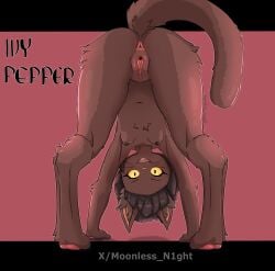 absurd_res anthro anus areola bent_over black_border black_eyes bob_cut border breasts brown_areola brown_hair brown_nipples digitigrade domestic_cat erect_nipples eyelashes felid feline felis female genitals hair happy hi_res inner_ear_fluff ivy_pepper katze_claws lackadaisy looking_at_viewer looking_back looking_back_at_viewer looking_through looking_through_legs mammal navel nipples nude open_mouth open_smile pawpads pink_anus pink_background playful rear_view short_hair simple_background small_breasts smile solo text thick_thighs tuft vulva whiskers wide_hips yellow_sclera