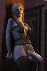 1futa 3d 3d_model 3d_render 3dcg 3dx baldur's_gate_3 drow dungeons_and_dragons elf elf_ears futanari large_penis large_testicles looking_at_viewer minthara purple_skin red_eyes sideboob skykliker solo solo_focus solo_futa tagme testicles topwear veiny_penis white_hair