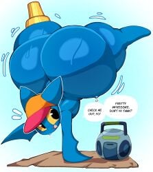 2026 adorabat angstrom anthro ass bat big_butt blacky_eyes blue_body bodily_fluids cardboard cartoon_network clothing dialogue digital_media_(artwork) electronics english_text exclamation_point female female_anthro handstand hat hat_only headgear headgear_only headwear hi_res huge_ass huge_butt huge_hips huge_thighs hyper hyper_ass mammal mao_mao:_heroes_of_pure_heart mostly_nude mostly_nude_anthro mostly_nude_female open_mouth pegleg question_mark radio shortstack shortstack_female solo speech_bubble sweat sweaty_ass text thick_thighs wide_hips yellow_sclera young young_anthro younger_female