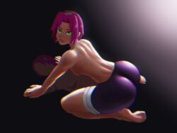 1girls all_fours ass barefoot bent_over bike_shorts breasts feet feet_up female green_eyes huge_ass kneeling looking_at_viewer naruto naruto_(series) naruto_shippuden nuttbang presenting reflection sakura_haruno sideboob simple_background soles solo solo_focus topless