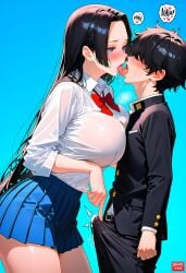 1boy 1girls absurd_res ai_generated ara_ara beautiful beautiful_girl big_breasts blushing boa_hancock cum cum_drip cum_through_clothes erection female hi_res high_resolution highres hourglass_figure kissing large_breasts male male/female miniskirt one_piece original_character premature_ejaculation premature_orgasm school_uniform seductive_body sexy shorter_male taller_female teasing thick_thighs thighs tongue tongue_out very_high_resolution whorx