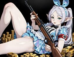ai-generated cameltoe cosplay_alice_in_wonderland erect_nipples frieren_beyond_journey's_end gold_(metal) kar98k nazi_armband nazi_flag nipples_covered saliva tongue tongue_out vaginal_fluids