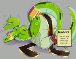 1boy abs anthro big_ass censored censored_feet curvy dark_green dragon feet feet_up forked_tongue gold_accents gold_armor green_scales hissing huge_ass large_tail light_green lizard long_tail long_tongue male muscular reptile scalie smug smug_expression smug_face smug_grin smug_smile snake solo speech_bubble talons_tw tease teasing teasing_viewer text thick_thighs white_clothing wide_hips
