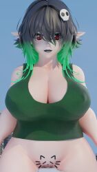 1girls 3d 3d_(artwork) big_breasts bottomless bottomless_female breasts building buildings city female female_focus female_only giantess green-haired green-haired_female green_hair green_hair_female large_boobs large_breasts light-skinned_female light_skin red-eyed_female red-eyes red_eyes red_eyes_female sanussangria solo solo_female solo_focus