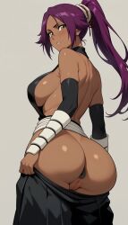 ai_generated ass big_ass big_breasts black_anus bleach breasts dark_anus dat_ass female light_pussy pink_pussy pussy shihouin_yoruichi