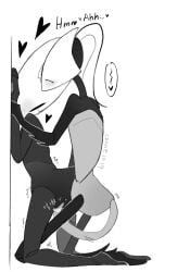 2girls against_surface against_wall black_body blush blush_lines blushing_female bug bug_girl chinese_text dialogue heart hollow_knight hollow_knight:_silksong hollow_knight_(franchise) hornet_(hollow_knight) lesbian_sex penetration pussy pussy_juice shakra_(hollow_knight) shakra_(hollow_knight:_silksong) spider spider_girl tail_penetrating tail_penetration team_cherry yuri