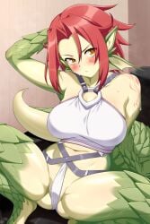 granberia granberia_(mon-musu_quest!) large_breasts lindaroze lizard_girl lizard_humanoid lizard_tail lizardman monster_girl monster_girl_quest skimpy_clothes tagme