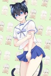 artist_request black_hair blue_eyes blue_lock blush catboy crossdressing crossdressing_male cute_face cute_male femboy femboy_focus femboy_only isagi_yoichi male_only nagi_seishiro otokonoko sailor_uniform school_uniform shy_expression slim_male small_body small_waist solo_male source_request tomgirl twink unknown_artist yaoi