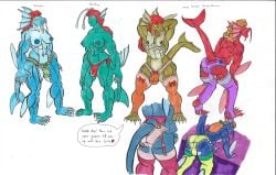 antennae_(anatomy) anthro balls_in_panties blue_skin cyan_skin dancer femboy feminine_male femmekingdom fins futa_on_male futanari garter_belt green_panties green_skin green_underwear lace-trimmed_panties lingerie male merfolk muscular_femboy muscular_futa orange_panties orange_underwear panties panty_bulge penis_in_panties pink_panties pink_underwear purple_panties red_panties red_skin red_underwear sahagin socks stockings tail tail_fin underwear wackysexadventures webbed_feet webbed_hands