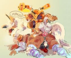 arcanine blue_eyes clothing fika_(overwatch) fur generation_1_pokemon gloves handwear hi_res jet_pack jet_pack_cat keksi_(cookiewuff) keksi_susse legwear meow nintendo orange orange_body orange_fur overwatch_2 pattern_clothing pattern_gloves pattern_handwear pattern_legwear pattern_stockings pokemon pokemon_(anime) pokemon_(classic_anime) pokemon_(species) programming_socks rule_63 stockings striped_clothing striped_gloves striped_handwear striped_legwear striped_stockings stripes zanthu