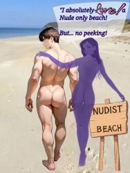 ai_generated ai_parts ass_focus back_view beach brown_hair couple couple_focus full_body fully_nude incredibles looking_at_viewer looking_back looking_back_at_viewer male_focus muscular_male naked naked_female naked_male not_furry nude nude_beach nude_male nudity paperdoll_construction purple_body the_incredibles the_incredibles_2 thin_female thin_legs thin_waist unknown_character violet_parr