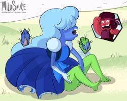 1futa 2girls cheering clothing female fingering futa_on_female futanari group humanoid intersex manual mildsauce outdoors peridot_(steven_universe) ruby_(steven_universe) sapphire_(steven_universe) shortstack steven_universe vaginal_penetration yuri