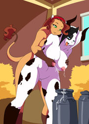 ahe_gao alejandra_coldthorn anthro areola barn big_breasts black_hair blue_eyes bottle bovine breast_fondling breast_grab breast_milking breast_squeeze breast_squish breasts brown_fur brown_hair duo edit female fondling from_behind fur green_eyes hair horn huge_breasts inside lactation las_lindas long_hair milk mora_linda nipple_pinch nipples nude smile tongue tongue_out white_fur white_hair yuri