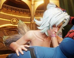 1boy 1girls 3d ami_han asian_female blender closed_eyes cum cum_dripping_from_penis cum_in_mouth cum_on_penis cumdrip fellatio female female/male fox_ears fox_tail kumiho male/female male_on_female marvel marvel_rivals nude_female peter_parker self_upload spider-man spider-man_(marvel_rivals) superheroine tip_sucking torrunce white_fox_(marvel) white_fox_(marvel_rivals)