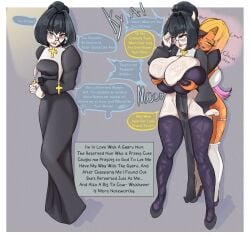 big_breasts bimbo bimbofication bimbofied blush bra breast_expansion breasts breasts_bigger_than_head clothed clothed_female clothed_humanoid cow_ears cow_girl dialogue digital_media_(artwork) english_text expansion female fondling gal genitals groped groping groping_breasts groping_from_behind gyaru gyaru_gal hair horns humanoid looking_at_viewer moffin mooing nun nun_outfit pleasure_face revealing_clothes sequence speech_bubble stockings text thick_thighs transformation transformation_sequence